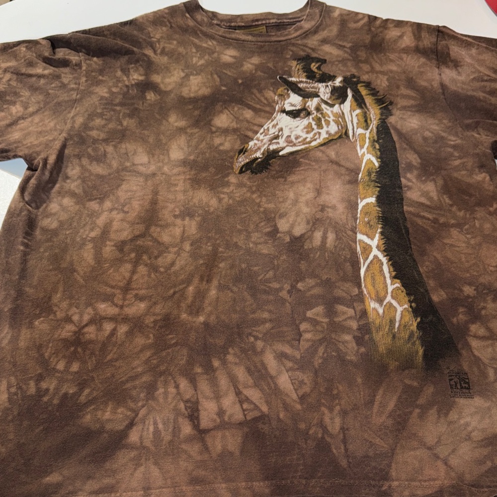 Vintage 1999 The Mountain Earthy Brown Giraffe T-Shirt Leather Tag‎ size XL